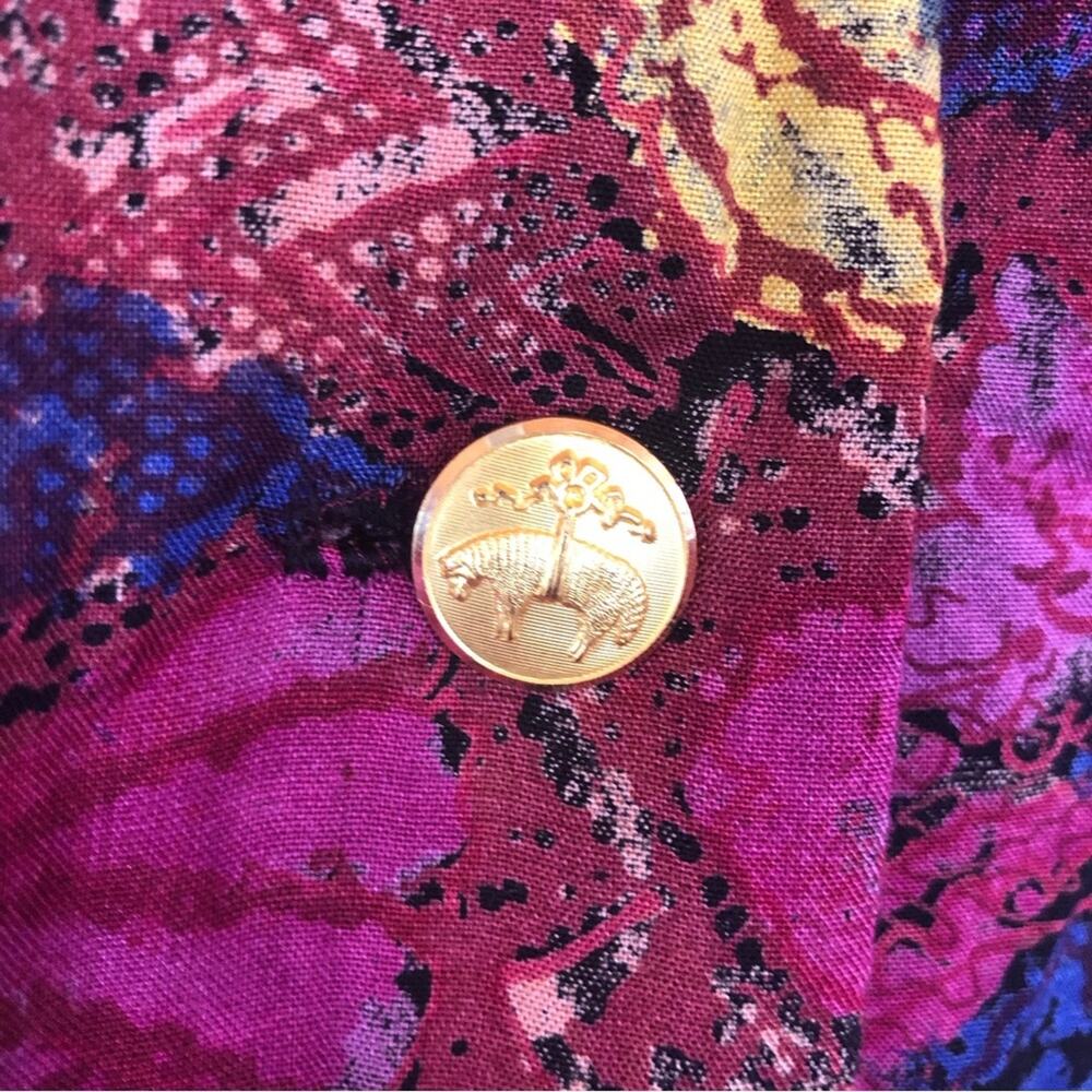 Vintage 80s 90s Brooks Brothers Colorful Minidress Gold Buttons Large Abstract - Picture 5 of 15